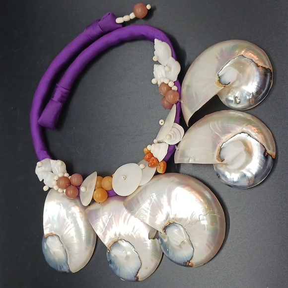 Shell Necklace with a Satin Ribbon Chain (Shells, Beads & Rocks) 18" Long - Picture 3 of 4